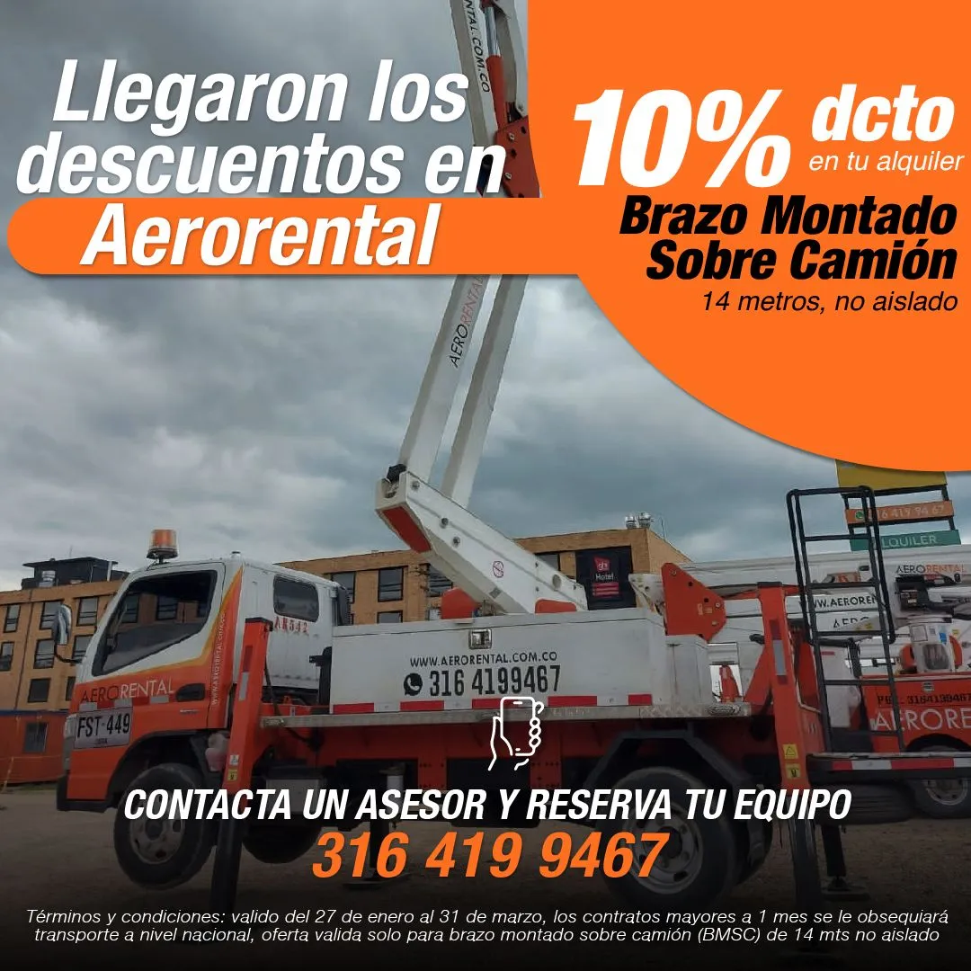 Oferta especial: 10% de descuento al alquilar un camión con canasta.