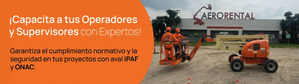 Operario capacitado utilizando plataforma elevadora en trabajo en alturas