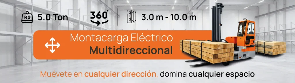 Montacarga multidireccional AeroRental utilizado para el transporte y movimiento de cargas pesadas en entornos industriales